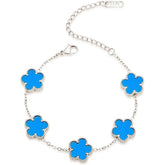 Pulseira de Prata Trevo Flor Delicada Azul