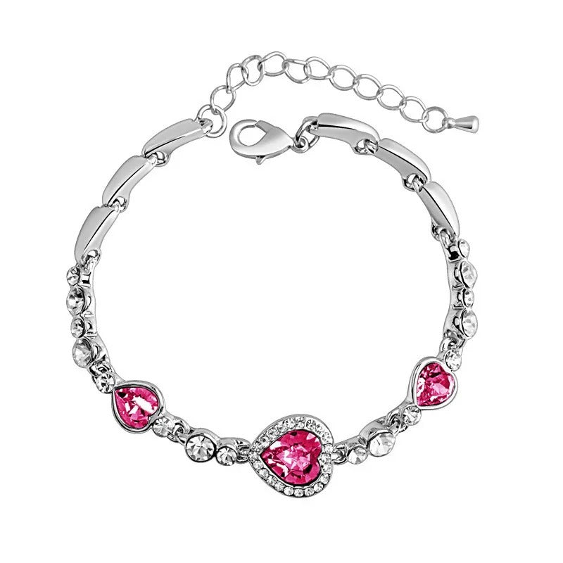 Pulseira de Prata Coração do Oceano Rosa