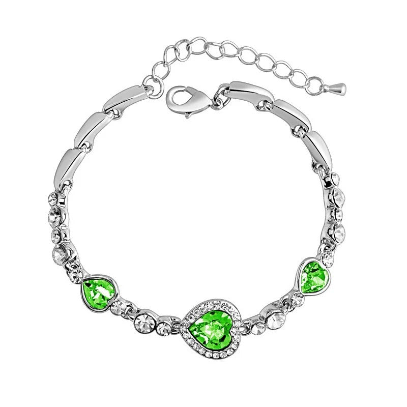 Pulseira de Prata Coração do Oceano Verde