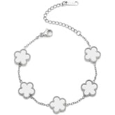 Pulseira de Prata Trevo Flor Delicada Branco